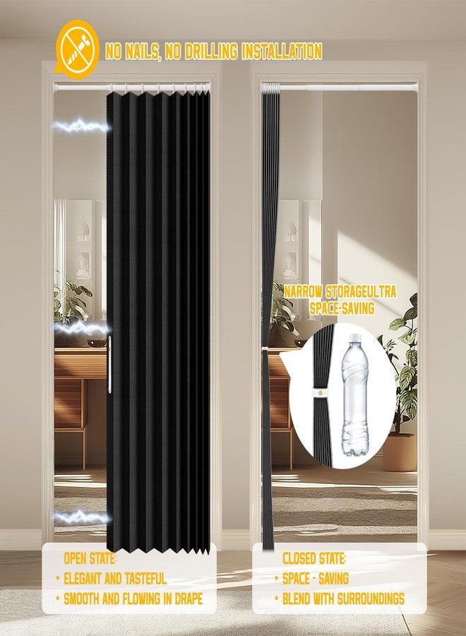 gonnrly Accordion Door Curtain - 100% Light-Blocking Bedroom Door Curtain with Included Rod for Easy Installation, Suitable for Doorway Privacy Black 43" W x 78" L - Image 3